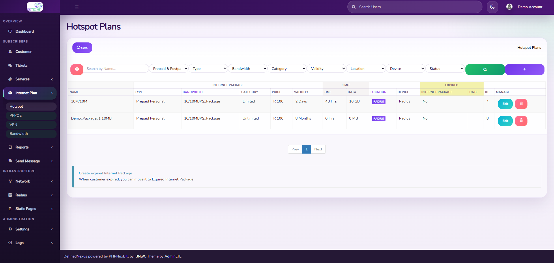 DefinedNexus hotspot plan management