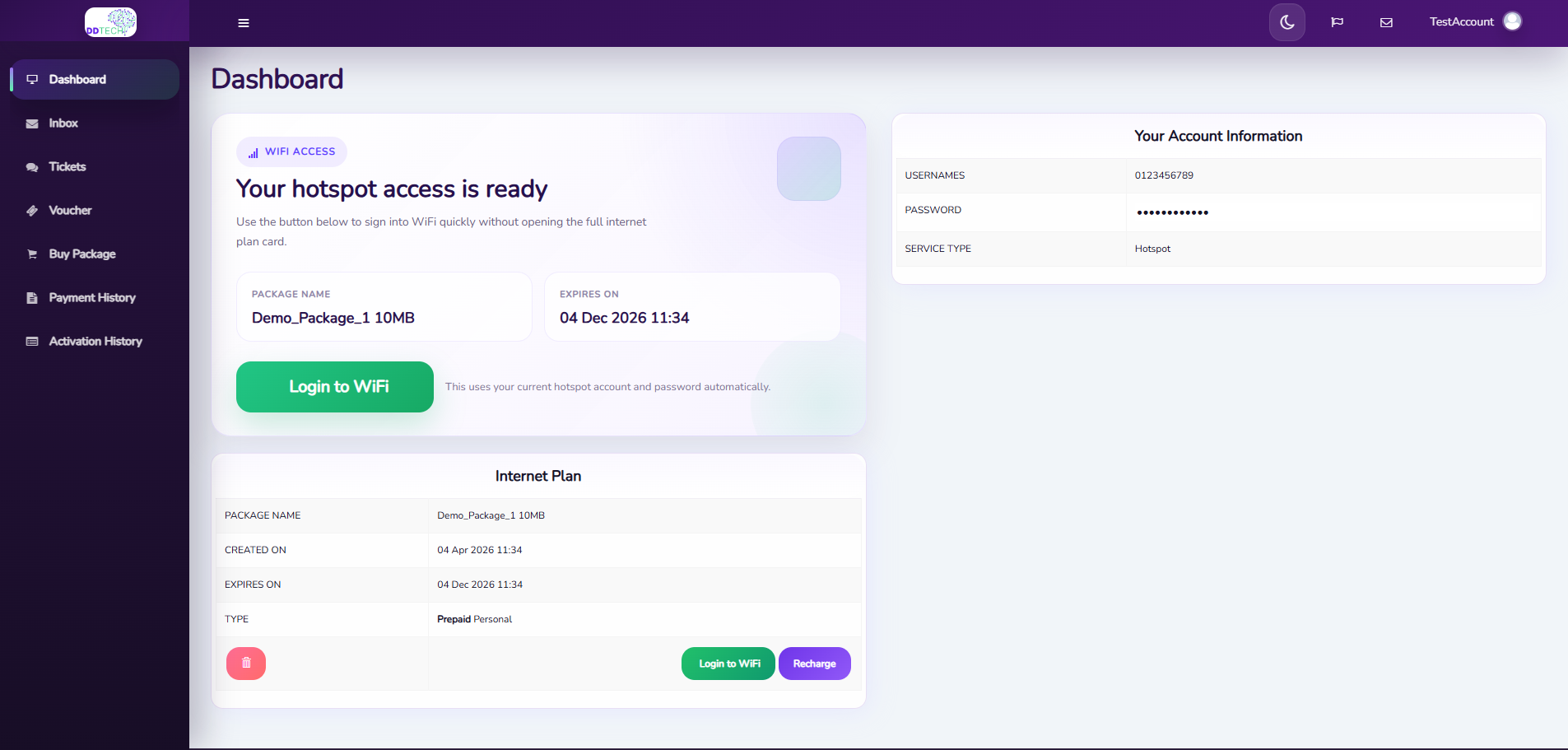 DefinedNexus customer dashboard